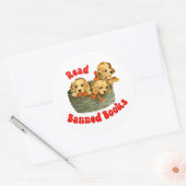 Schattigee retro Puppies - Lees verboden boeken Ronde Sticker (Envelop)