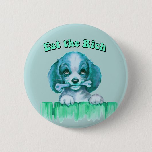 Schattigee Retro Puppy - Eet de Rijken Ronde Button 5,7 Cm (Voorkant)