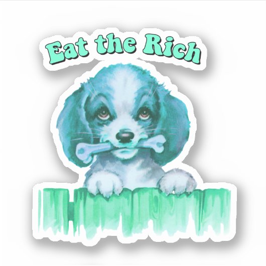 Schattigee Retro Puppy - Eet de Rijken Sticker (Voorkant)