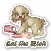 Schattigee Retro Puppy - Eet de Rijken Sticker (Voorkant)
