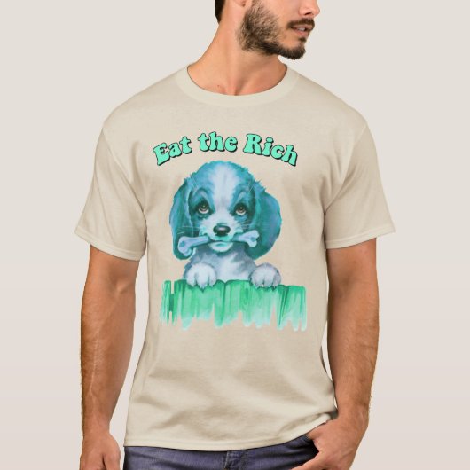 Schattigee Retro Puppy - Eet de Rijken T-shirt (Voorkant)