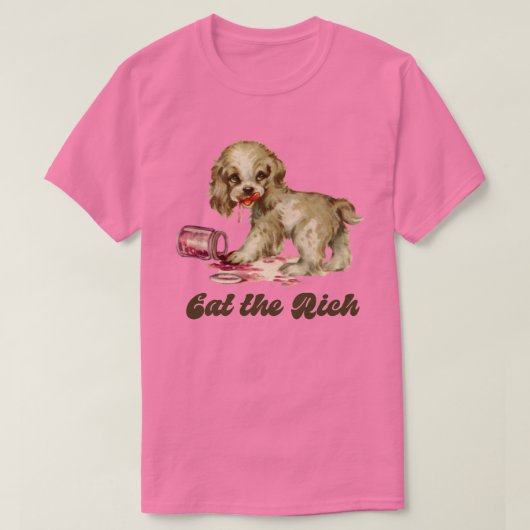 Schattigee Retro Puppy - Eet de Rijken T-shirt (Design voorkant)