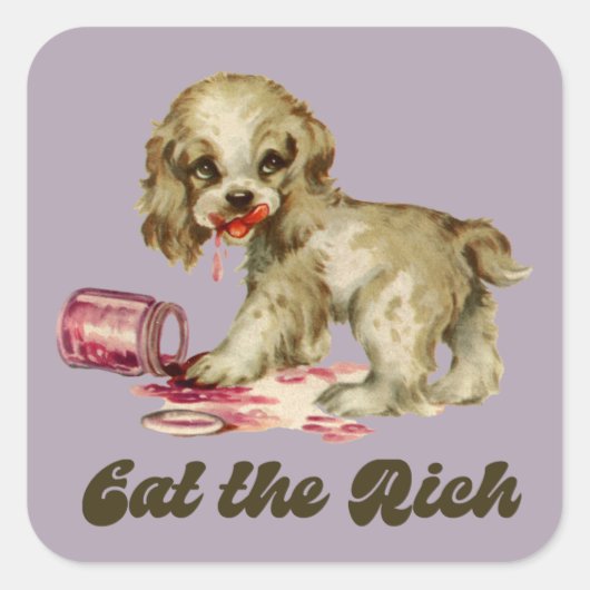 Schattigee Retro Puppy - Eet de Rijken Vierkante Sticker (Voorkant)