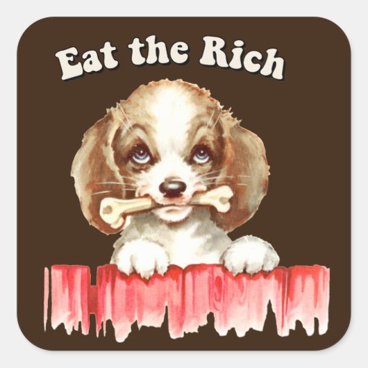 Schattigee Retro Puppy - Eet de Rijken Vierkante Sticker (Voorkant)