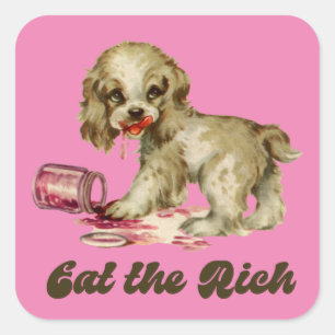 Schattigee Retro Puppy - Eet de Rijken Vierkante Sticker