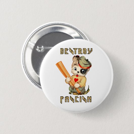 Schattigee Retro Puppy - Vernietig Fascisme Ronde Button 5,7 Cm (Voorkant /achterkant)