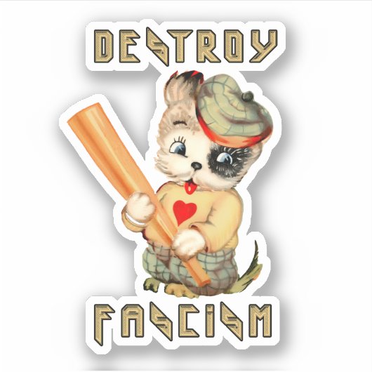 Schattigee Retro Puppy - Vernietig Fascisme Sticker (Voorkant)