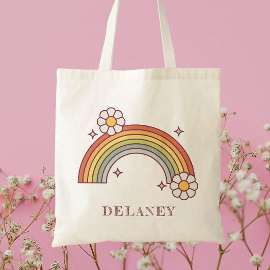 Schattigee Retro Rainbow Kind gepersonaliseerd Tote Bag