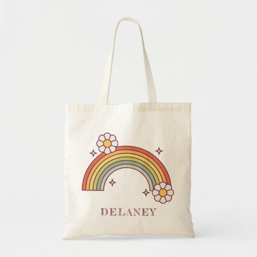 Schattigee Retro Rainbow Kind gepersonaliseerd Tote Bag (Voorkant)