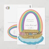 Schattigee Retro Rainbow Noah Ark Baby Geboorteaan Briefkaart (Voorkant / Achterkant)