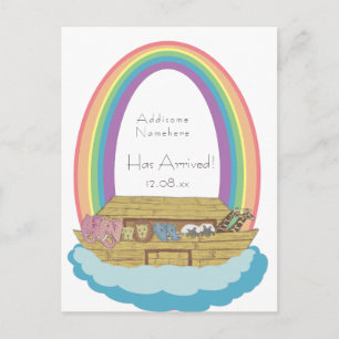 Schattigee Retro Rainbow Noah Ark Baby Geboorteaan Briefkaart