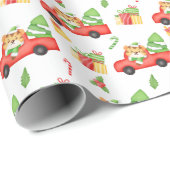 Schattigee Retro Red Truck en Tiger Christmas Cadeaupapier (Rol Hoek)