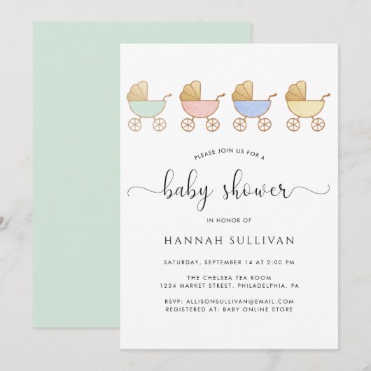 Schattigee retro rijdt minimaal Baby shower Kaart (Voorkant / Achterkant)