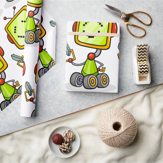 Schattigee Retro Robot Cartoon Fun AI Tech Digital Cadeaupapier