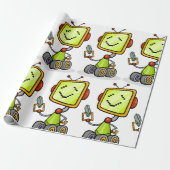 Schattigee Retro Robot Cartoon Fun AI Tech Digital Cadeaupapier (Uitgerold)