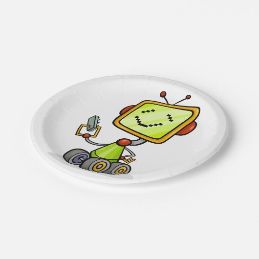 Schattigee Retro Robot Cartoon Fun AI Tech Digital Papieren Bordje (Gekanteld)