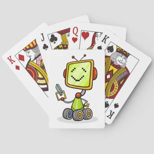 Schattigee Retro Robot Cartoon Fun AI Tech Digital Pokerkaarten (Achterkant)
