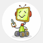 Schattigee Retro Robot Cartoon Fun AI Tech Digital Ronde Sticker (Voorkant)