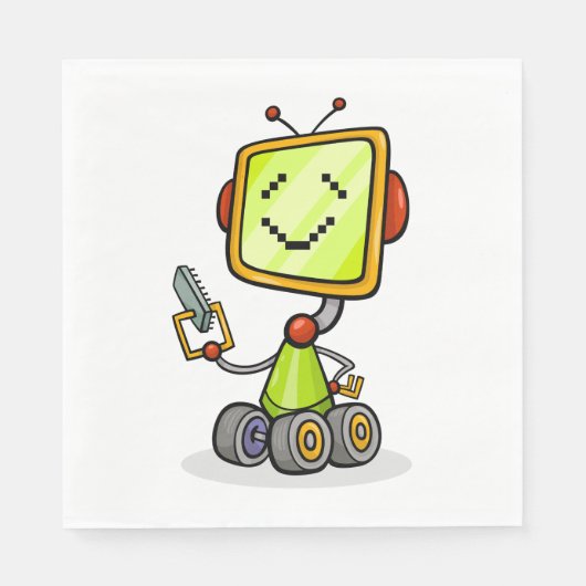 Schattigee Retro Robot Cartoon Fun AI Tech Digital Servet (Voorkant)
