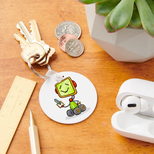 Schattigee Retro Robot Cartoon Fun AI Tech Digital Sleutelhanger