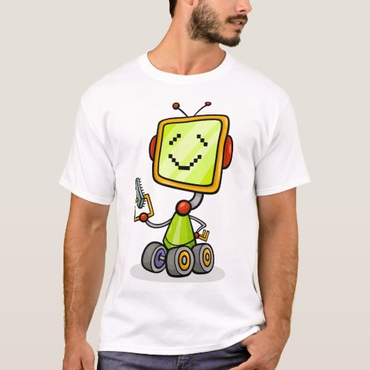 Schattigee Retro Robot Cartoon Fun AI Tech Digital T-shirt (Voorkant)