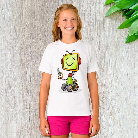 Schattigee Retro Robot Cartoon Fun AI Tech Digital T-shirt