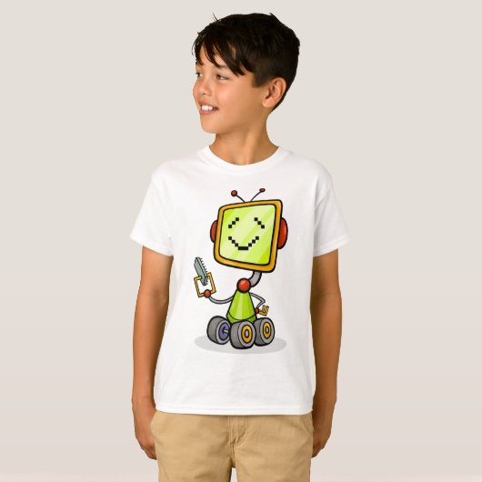 Schattigee Retro Robot Cartoon Fun AI Tech Digital T-shirt (Voorkant volledig)