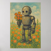Schattigee retro robot met bloemen Wall Art Poster (Voorkant)