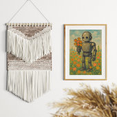 Schattigee retro robot met bloemen Wall Art Poster