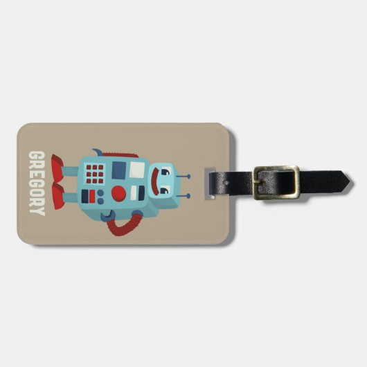 Schattigee retro-robots gepersonaliseerde sci-fi bagagelabel (Voorkant horizontaal)