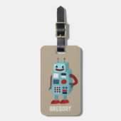 Schattigee retro-robots gepersonaliseerde sci-fi bagagelabel (Voorkant verticaal)