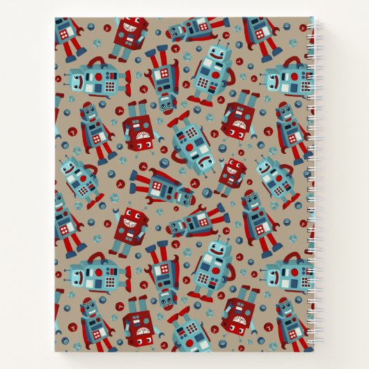 Schattigee retro-robots gepersonaliseerde sci-fi notitieboek (Achterkant)