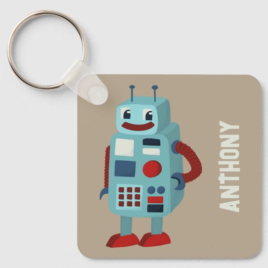 Schattigee retro-robots gepersonaliseerde sci-fi sleutelhanger (Voorkant)
