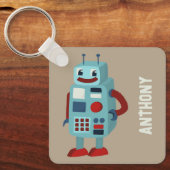 Schattigee retro-robots gepersonaliseerde sci-fi sleutelhanger (Voorkant)