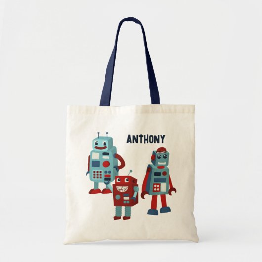 Schattigee retro-robots gepersonaliseerde sci-fi tote bag (Voorkant)