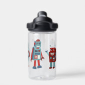 Schattigee retro-robots gepersonaliseerde sci-fi waterfles (Achterkant)