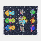 Schattigee retro robots, planeten, vliegende schot fleece deken (Voorkant (Horizontaal))