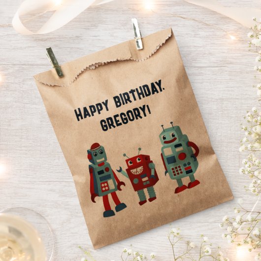 Schattigee Retro Robots Sci-Fi Boys Verjaardag Bedankzakje (Geknipt)