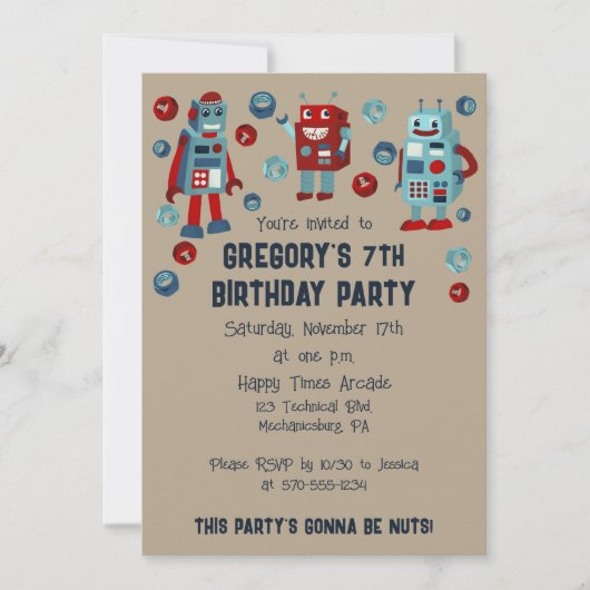 Schattigee Retro Robots Sci-Fi Boys Verjaardag Kaart (Voorkant)
