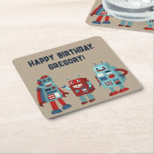 Schattigee Retro Robots Sci-Fi Boys Verjaardag Kartonnen Onderzetters (Schuin)