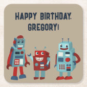 Schattigee Retro Robots Sci-Fi Boys Verjaardag Kartonnen Onderzetters (Voorkant)