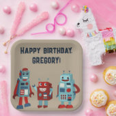 Schattigee Retro Robots Sci-Fi Boys Verjaardag Papieren Bordje (Feest)