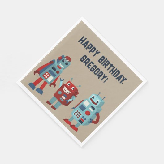 Schattigee Retro Robots Sci-Fi Boys Verjaardag Servet (Hoek)