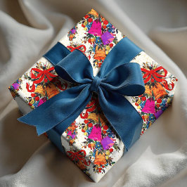 Schattigee retro  rode boog feestdagen beige cadeaupapier