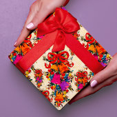 Schattigee retro  rode boog feestdagen beige cadeaupapier