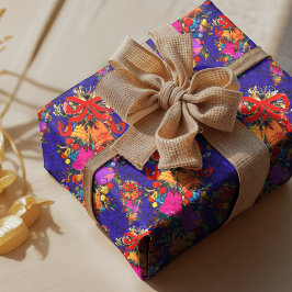 Schattigee retro  rode boog feestdagen blauw cadeaupapier