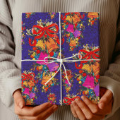 Schattigee retro  rode boog feestdagen blauw cadeaupapier