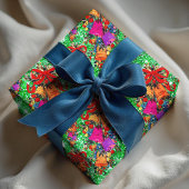 Schattigee retro  rode boog feestdagen groen cadeaupapier