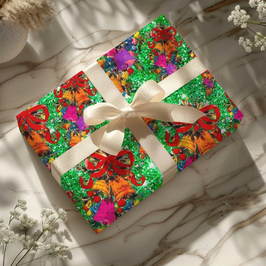 Schattigee retro  rode boog feestdagen groen cadeaupapier