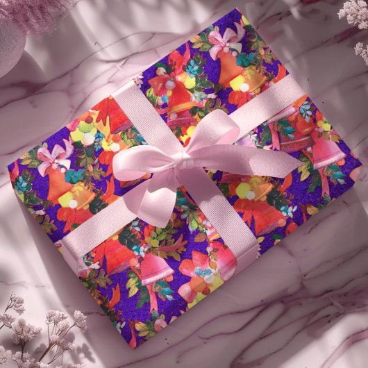 Schattigee  retro rode klokken Kerst paarse Cadeaupapier